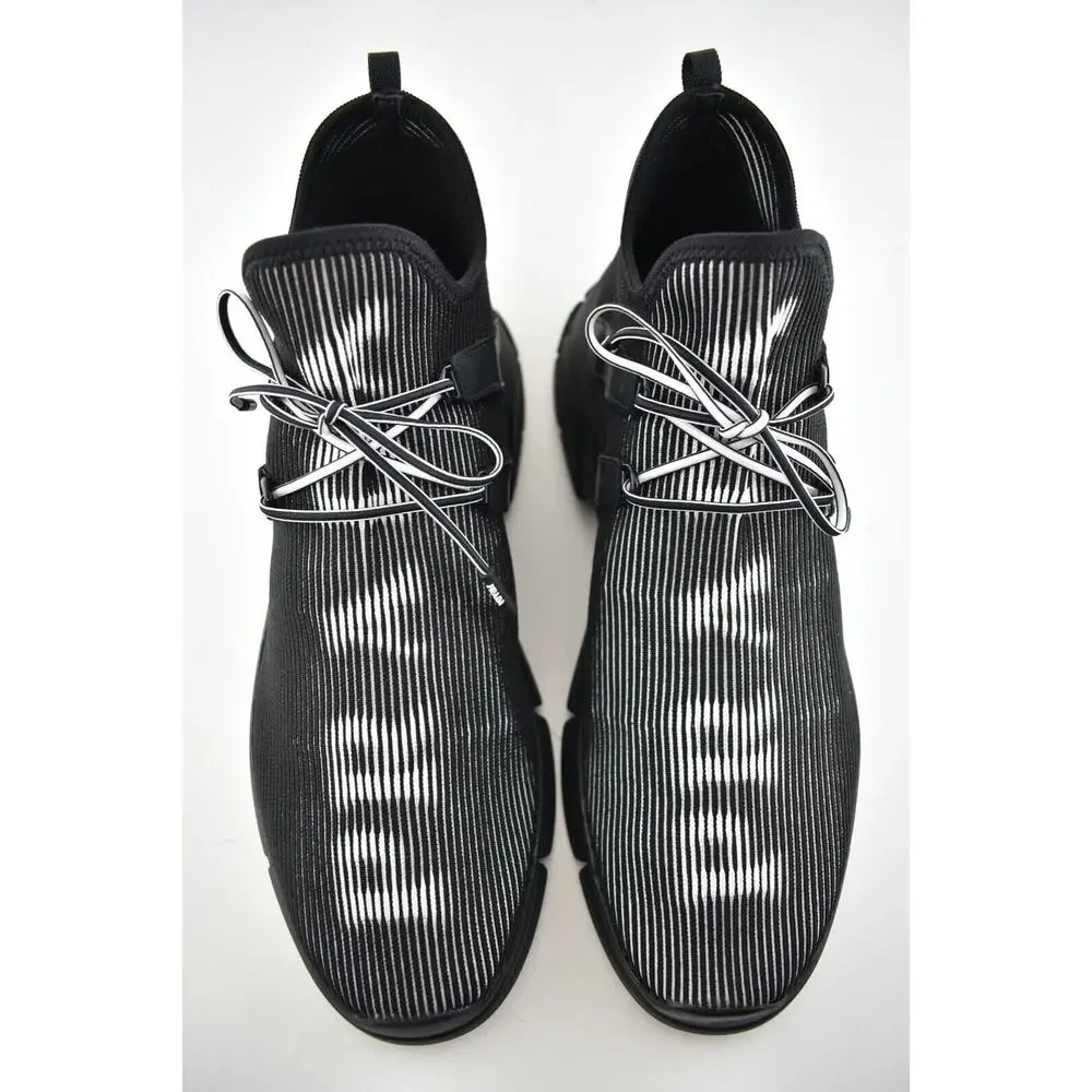 Prada Logo Knit Row Sock Black White Low Flat Trainer Sneaker Men UK 9.5 US 10.5 - Picture 7 of 12
